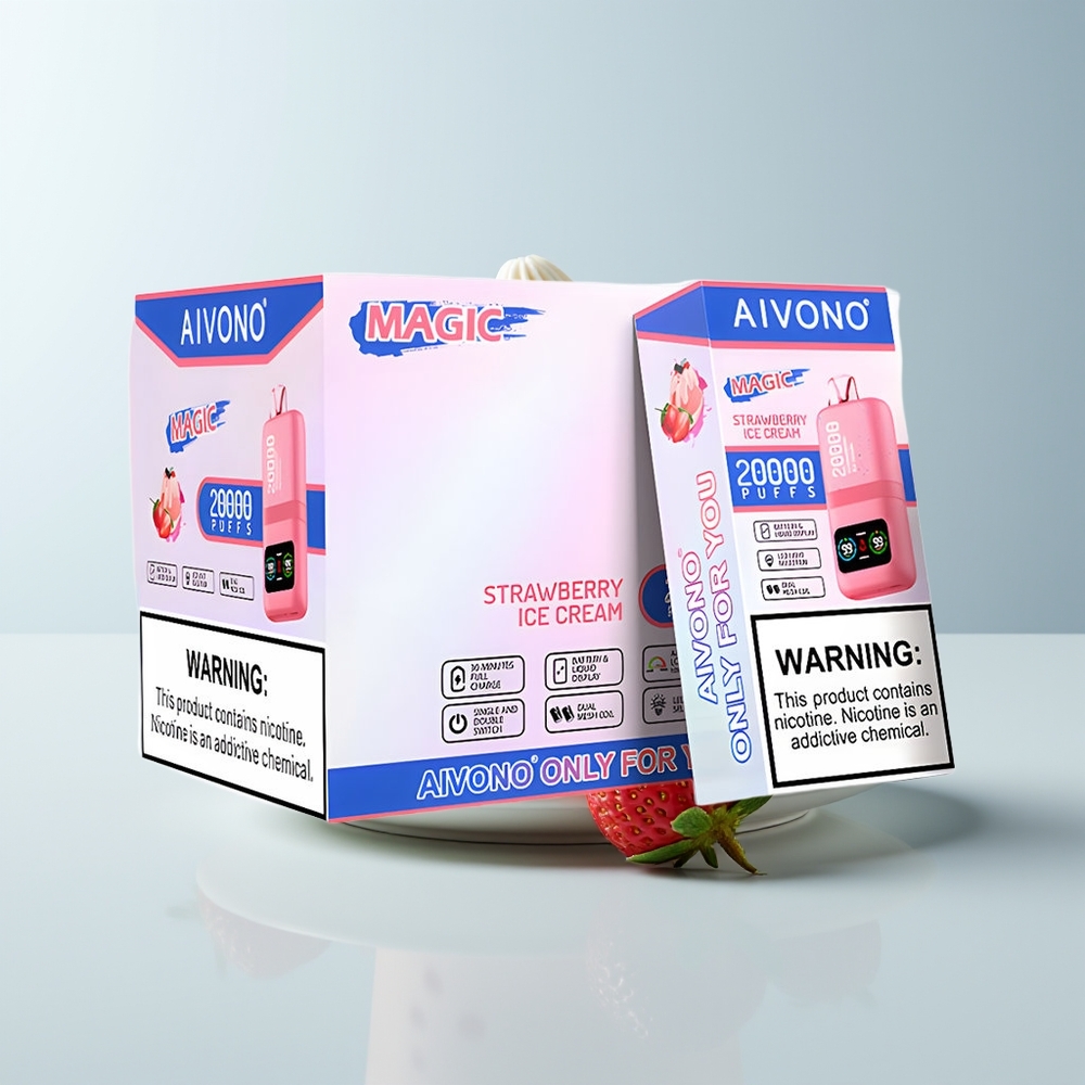 Aivono Aim Magic 20000 Puffs Crème Glacée à la Fraise avec Double Mesh et Affichage LCD