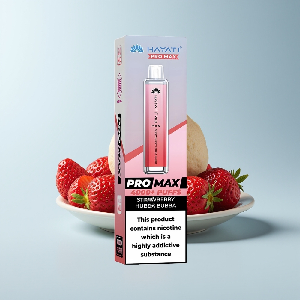 Hayati Pro Max 4000 Puffs Bubble Gum Fraise Rechargeable 2% LED Cristal