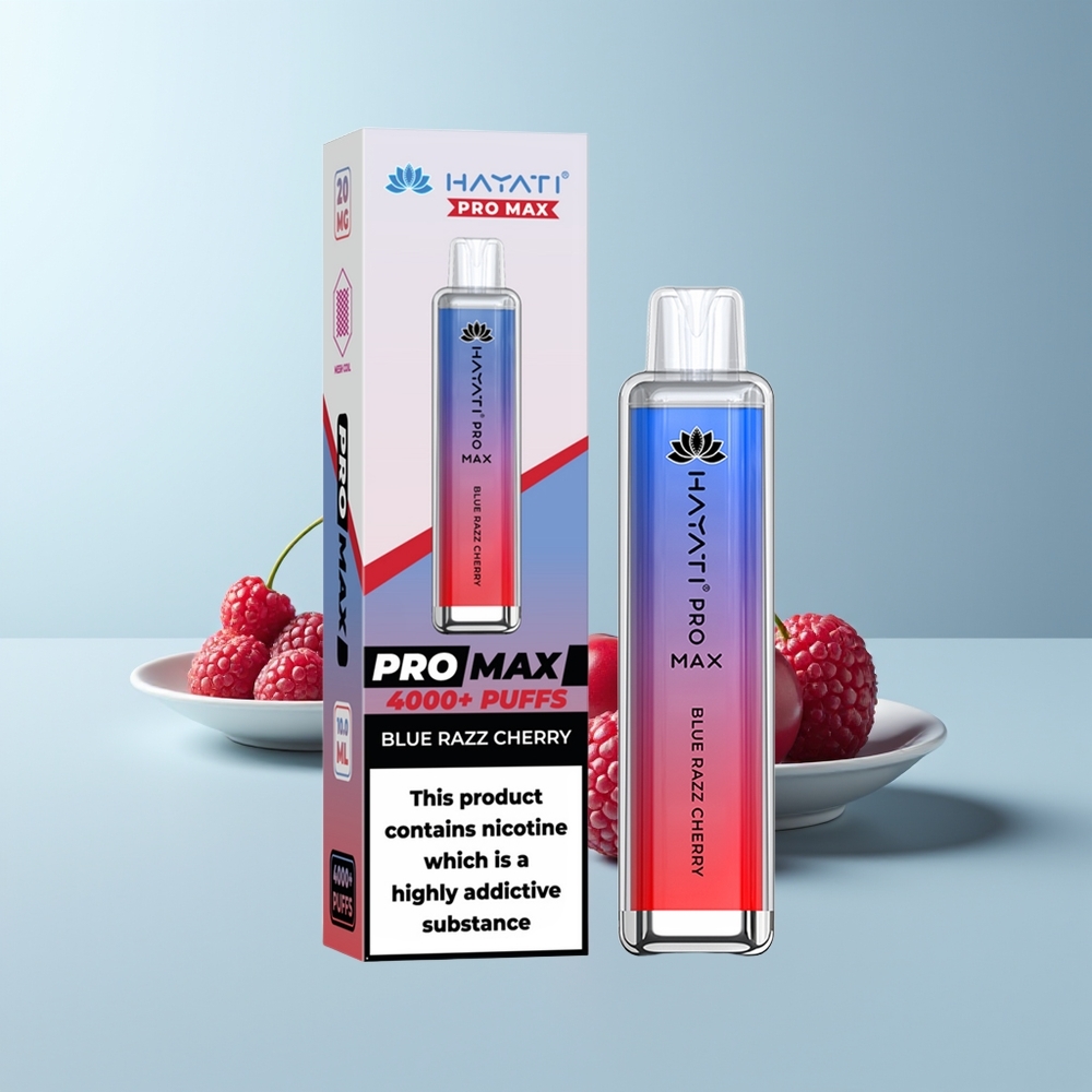 Hayati Pro Max 4000 Puffs Cerise Bleue Razz Rechargeable à Double Bobine