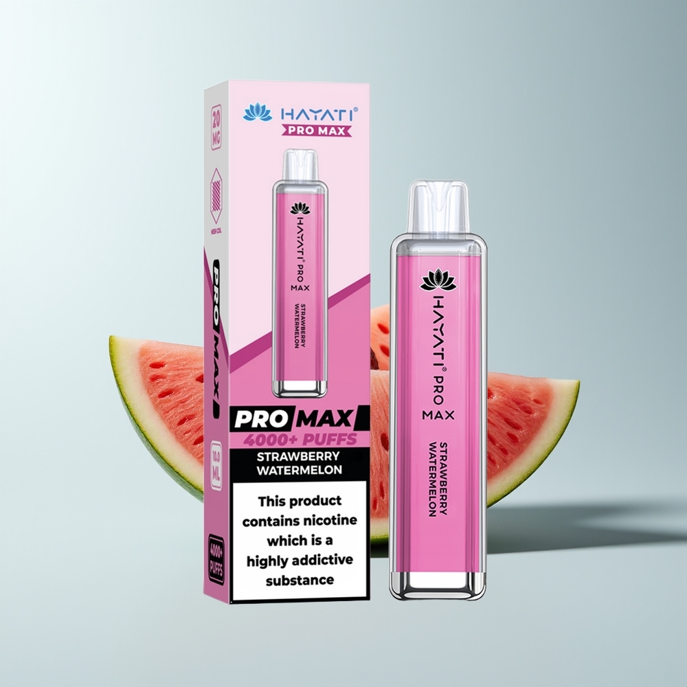 Hayati Pro Max 4000 Puffs Fraise Pastèque Rechargeable LED Cristal 5% Nicotine