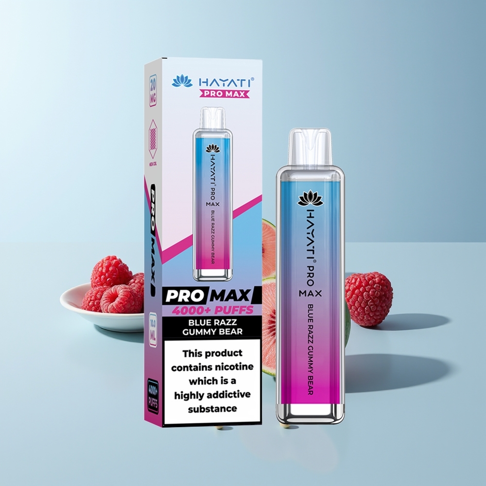 Hayati Pro Max 4000 Puffs Ourson Gélifié Bleu Framboise Rechargeable 2ml LED Cristal