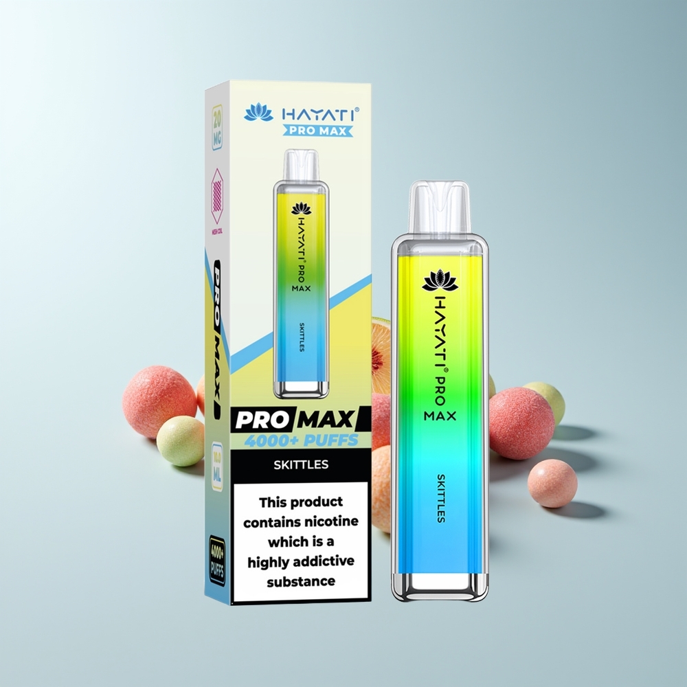 Hayati Pro Max 4000 Puffs Skittles Électronique Jetable Rechargeable à Double Bobine Mesh 1.1 Ohm