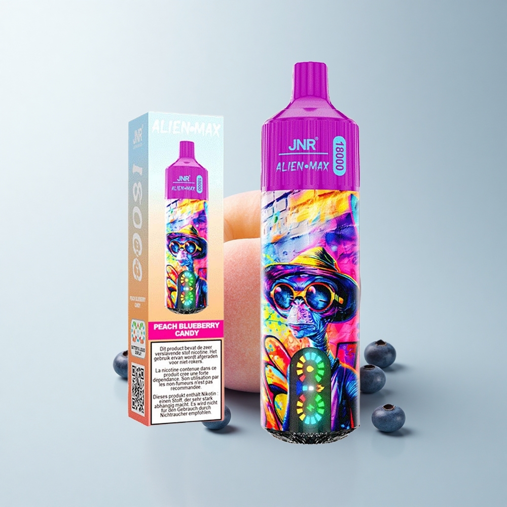 JNR Alien Max 18000 Puffs Bonbon Pêche Myrtille Double Coil Charge Rapide