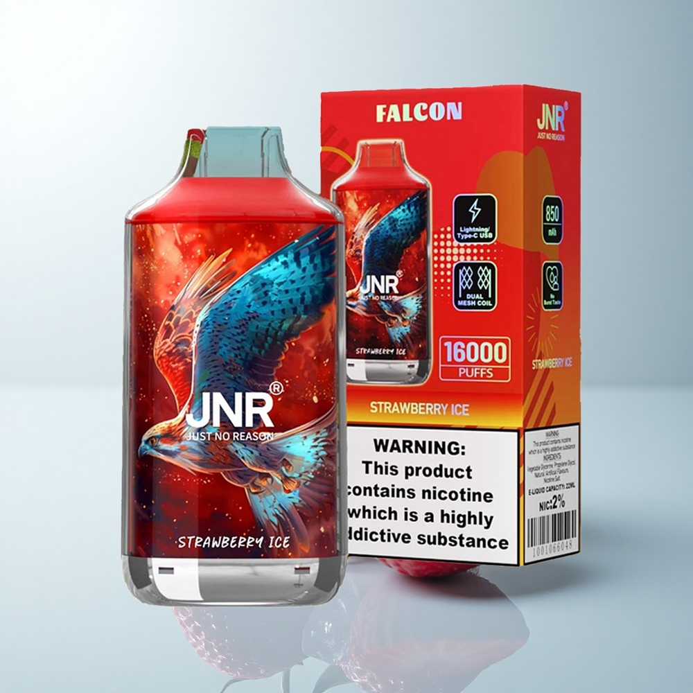 JNR Falcon 16000 Puffs Glace à la Fraise Dual Mesh 22ml LED