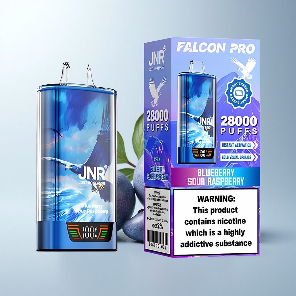 JNR Falcon Pro 28000 Puffs Framboise Acidulée Myrtille avec Double Mesh et Affichage Intelligent