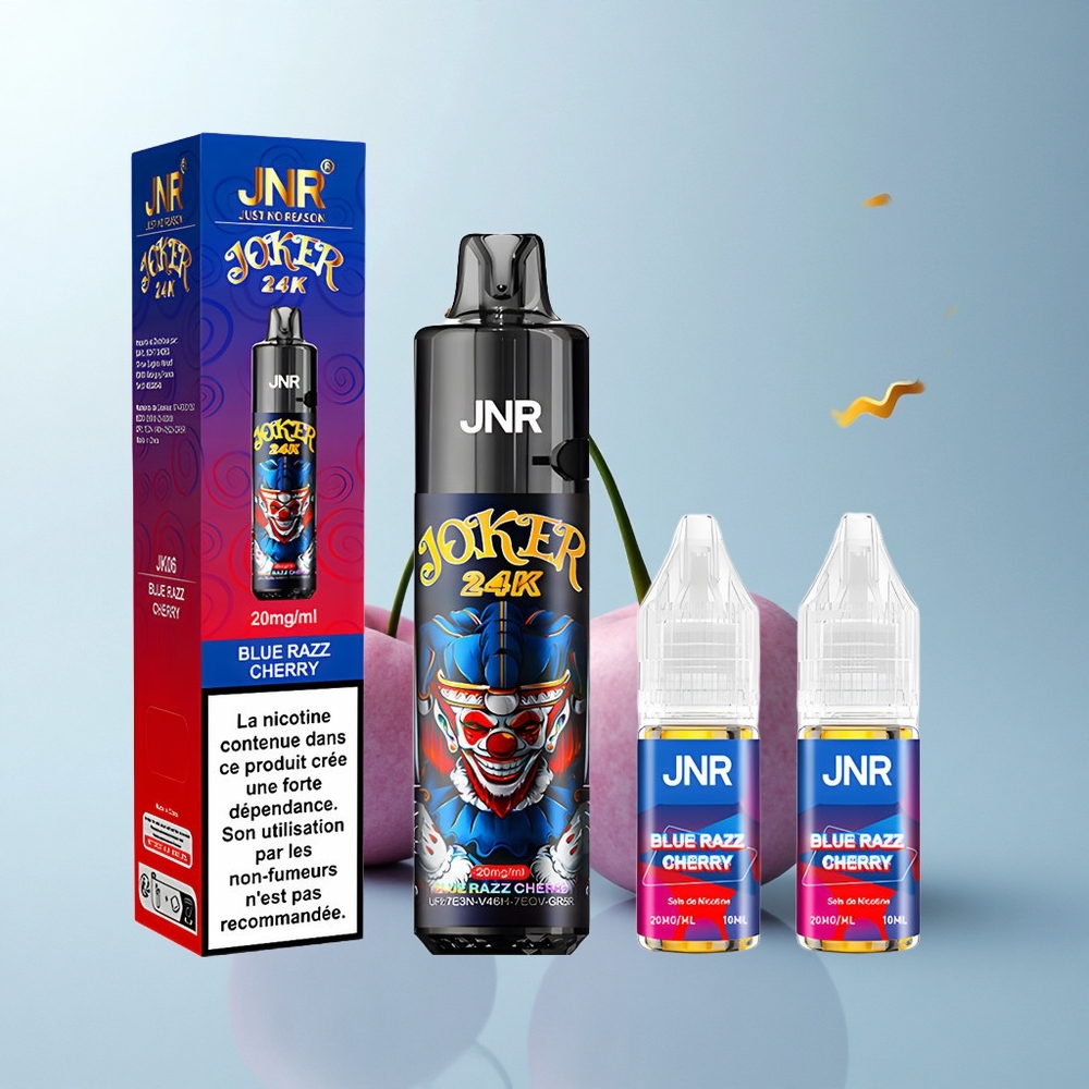 JNR Joker 24K Puffs Cerise Bleue Razz Pod Rechargeable 800mAh Lumière Respirante