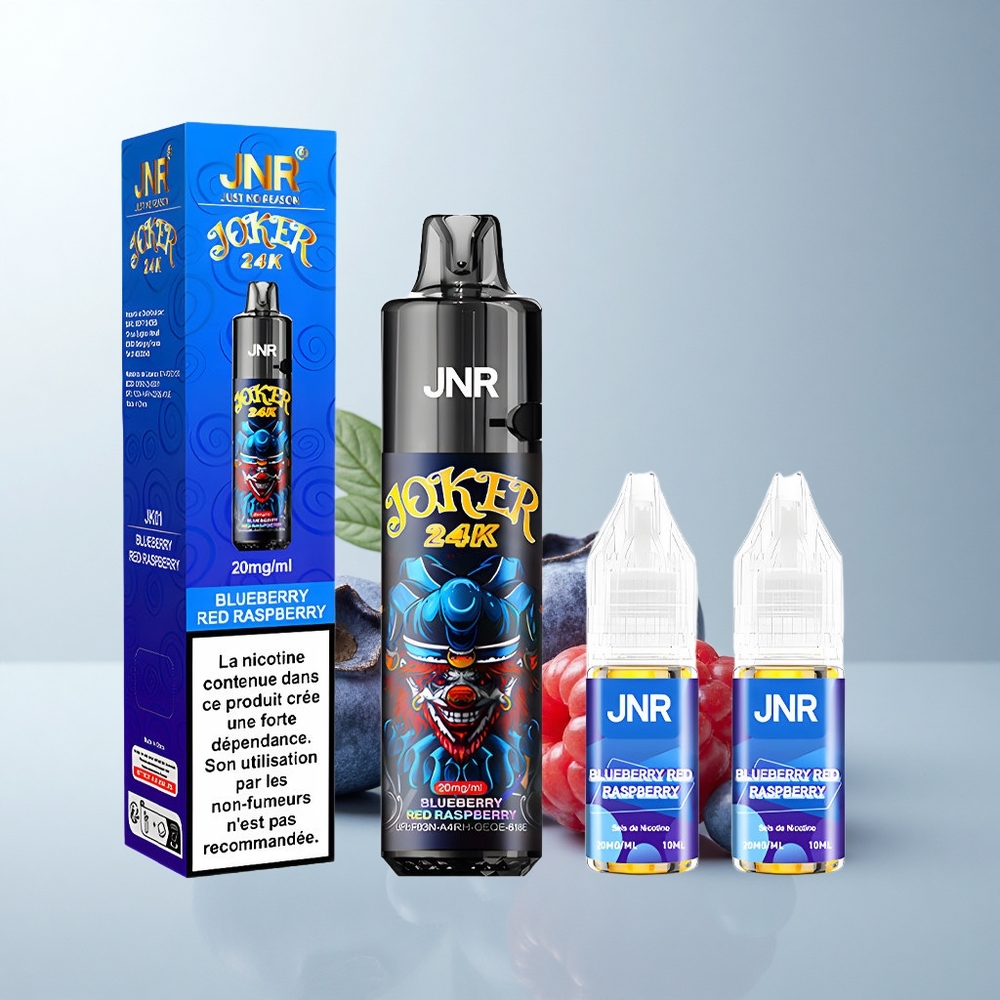 JNR Joker 24K Puffs Framboise Rouge Myrtille Pod Rechargeable 800mAh Lumière Respirante