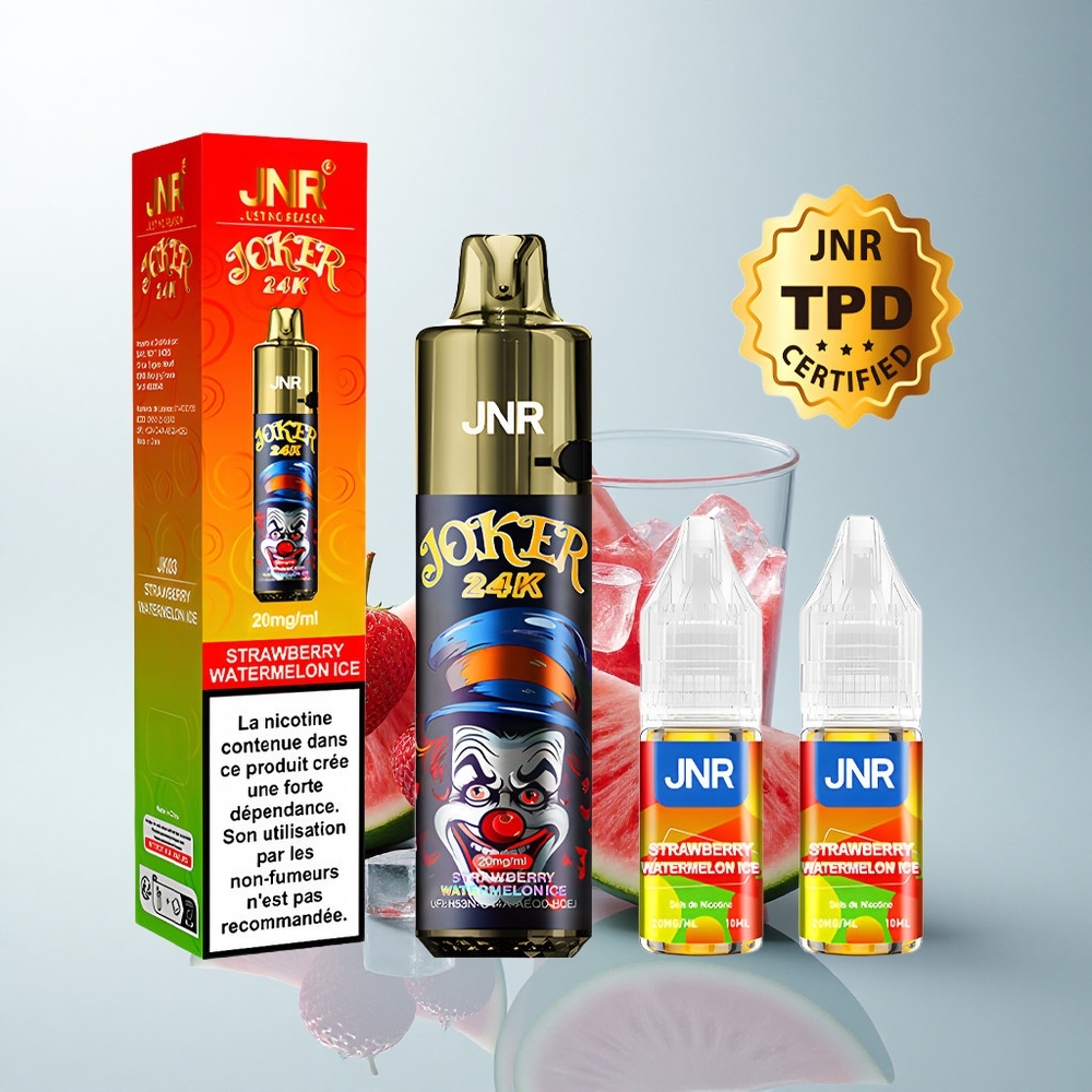 JNR Joker 24K Puffs Glace Fraise Pastèque avec Batterie 800mAh et Lumière Respirante Colorée