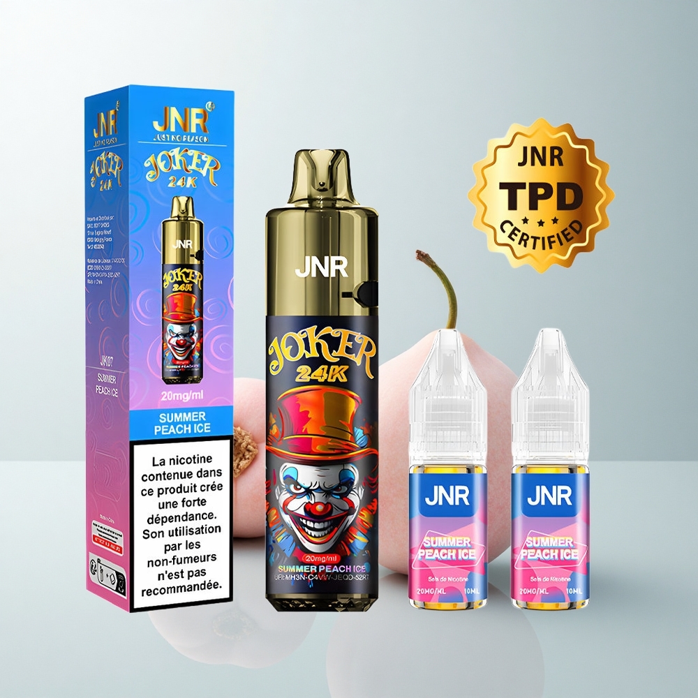 JNR Joker 24K Puffs Glace Pêche d\'Été Rechargeable 800mAh Lumière Colorée