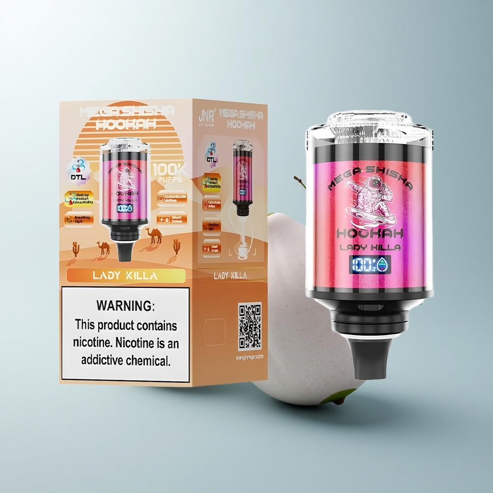 JNR Mega Shisha Hookah 100K Puffs Dame Tueuse 2200mAh Écran Intelligent