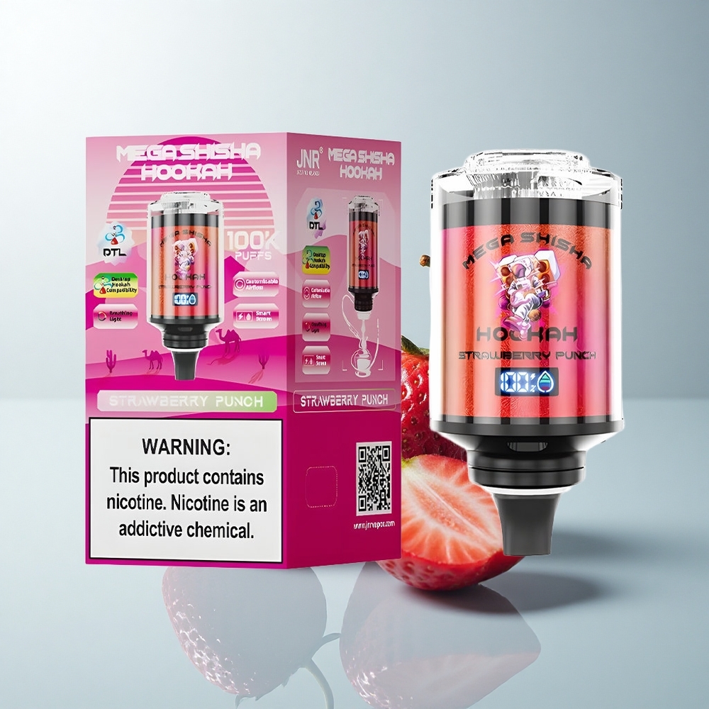 JNR Mega Shisha Hookah 100K Puffs Fraise Électrique 2200mAh Écran Intelligent