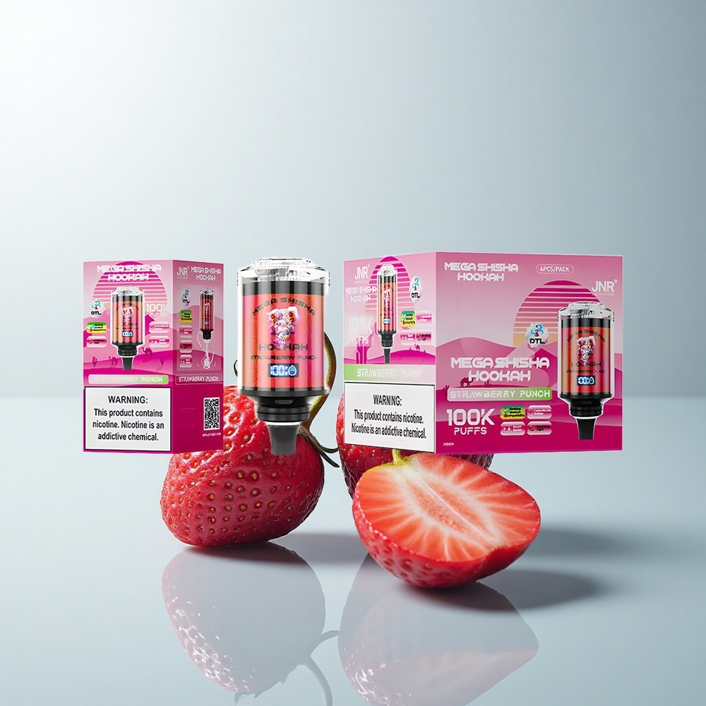 JNR Mega Shisha Hookah 100K Puffs Fraise Électrique 2200mAh Écran Intelligent