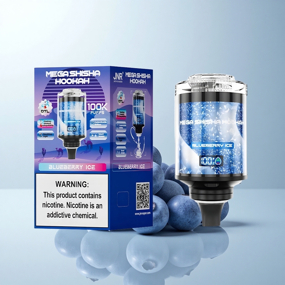 JNR Mega Shisha Hookah 100K Puffs Glace Myrtille Lumière Interactive 2200mAh