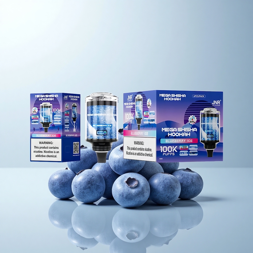 JNR Mega Shisha Hookah 100K Puffs Glace Myrtille Lumière Interactive 2200mAh