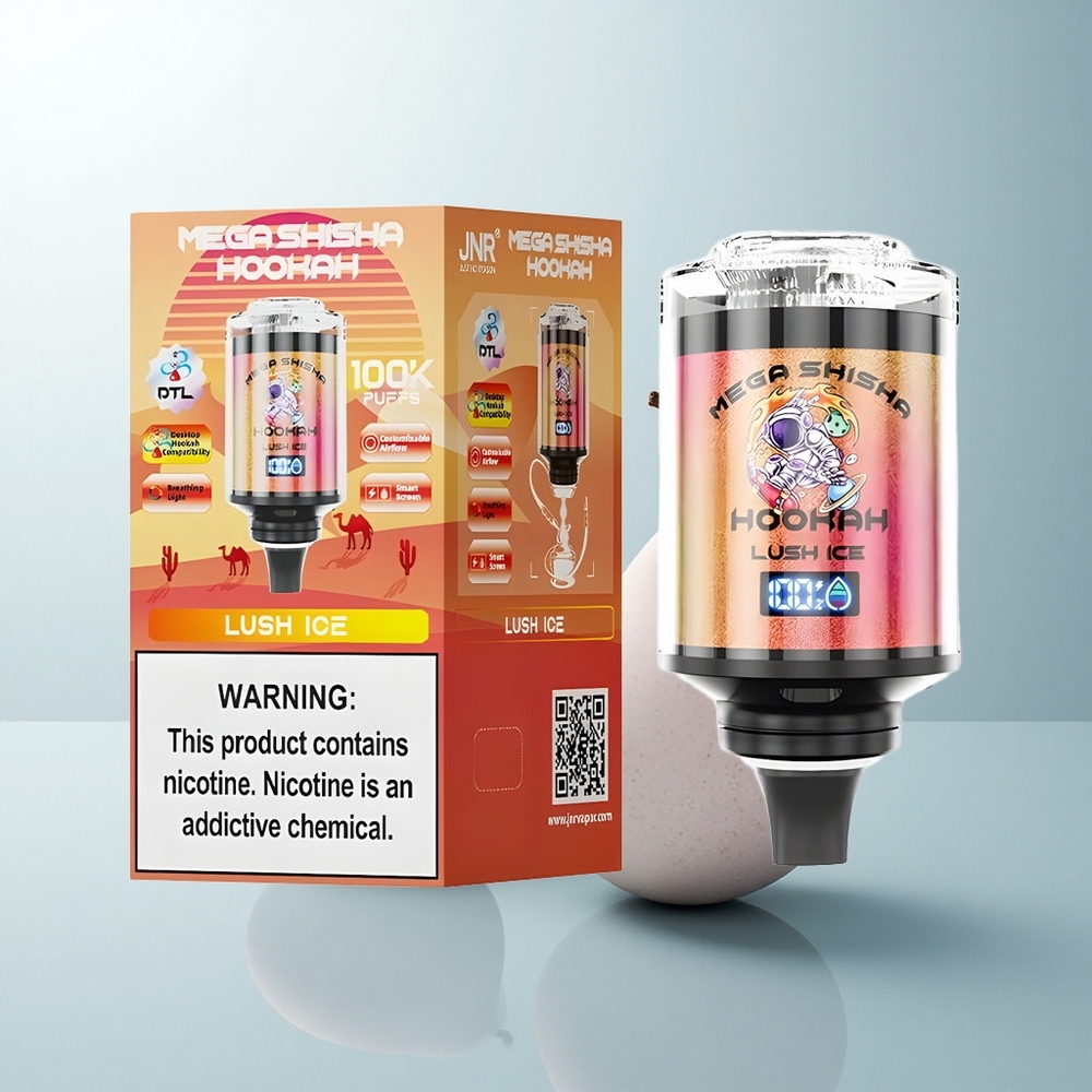 JNR Mega Shisha Hookah 100K Puffs Glace Rafraîchissante Lumière Interactive Écran Intelligent