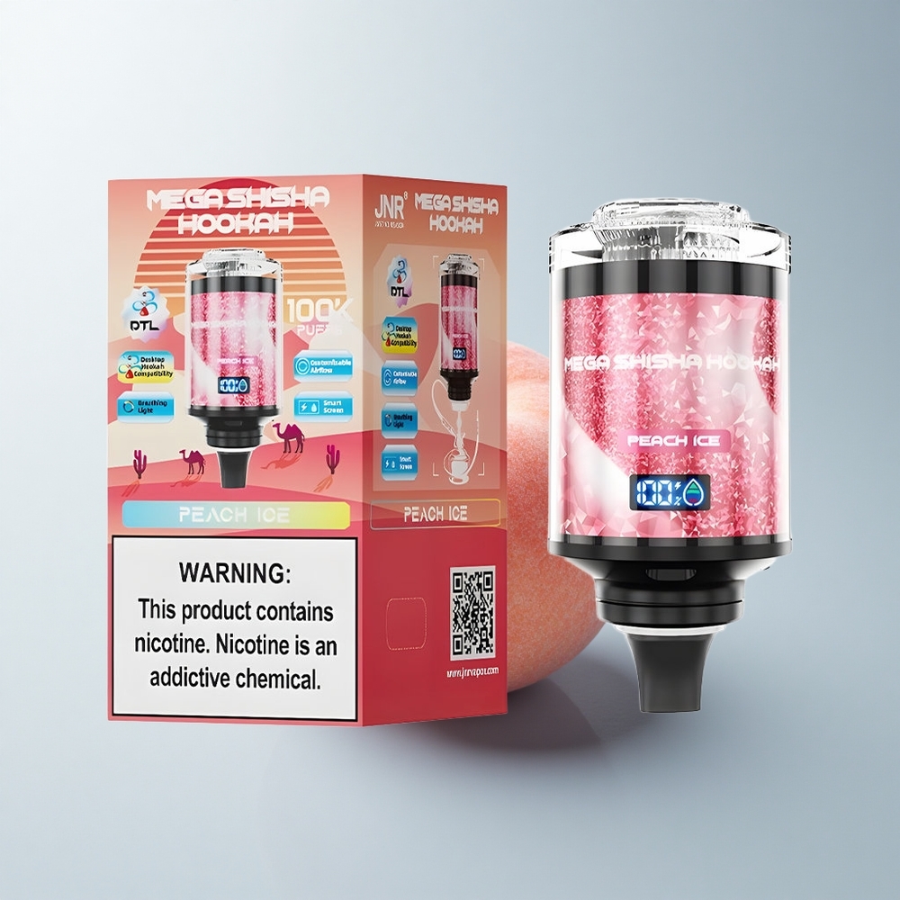 JNR Mega Shisha Hookah 100K Puffs Glace de Pêche Lumière Interactive Écran Intelligent