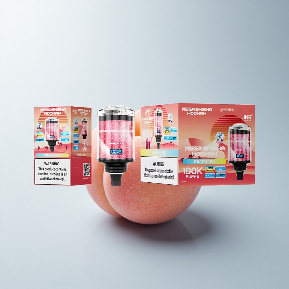 JNR Mega Shisha Hookah 100K Puffs Glace de Pêche Lumière Interactive Écran Intelligent
