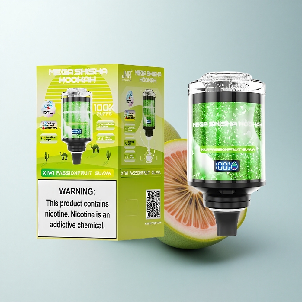 JNR Mega Shisha Hookah 100K Puffs Kiwi Fruit de la Passion Goyave Lumière Interactive Écran Intelligent