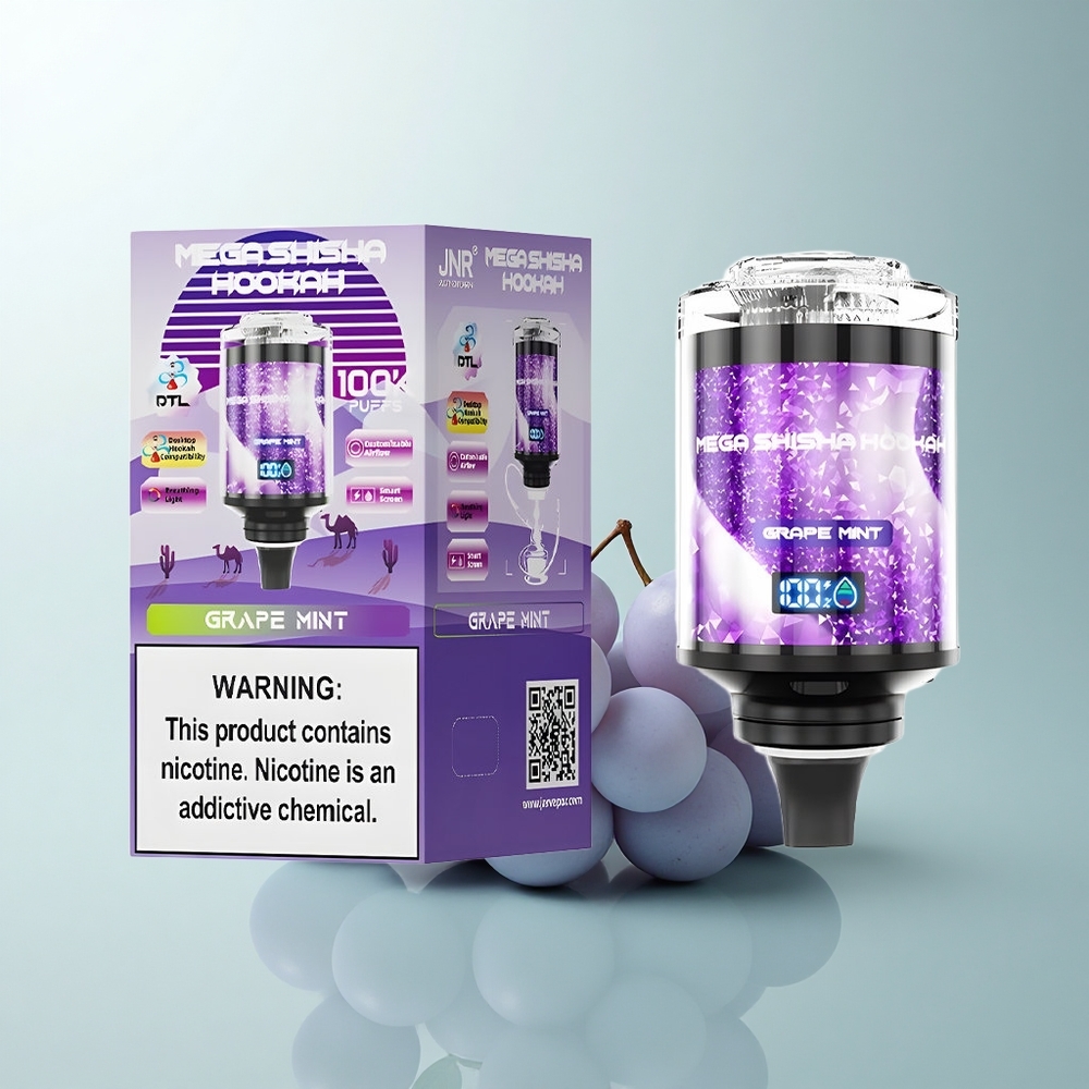 JNR Mega Shisha Hookah 100K Puffs Menthe Raisin Lumière Interactive Écran Intelligent