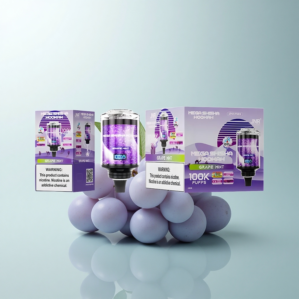 JNR Mega Shisha Hookah 100K Puffs Menthe Raisin Lumière Interactive Écran Intelligent