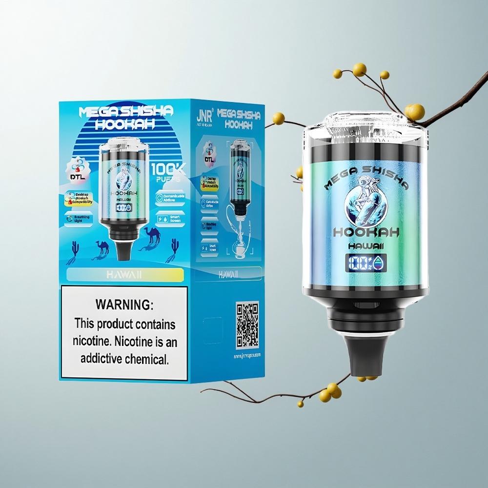 JNR Mega Shisha Hookah 100K Puffs Nouveau Shisha Hawaiien Écran Intelligent 2200mAh