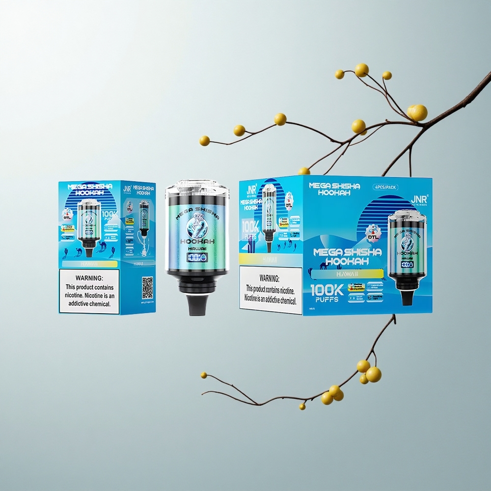 JNR Mega Shisha Hookah 100K Puffs Nouveau Shisha Hawaiien Écran Intelligent 2200mAh