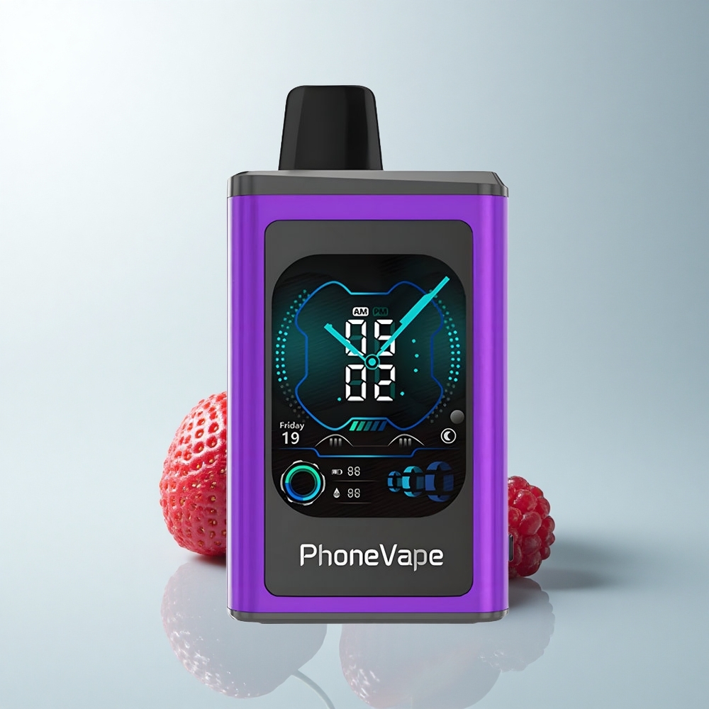 JNR PhoneVape 30000 Puffs Fraise Cerise Framboise Turbo Écran Complet App Contrôlé