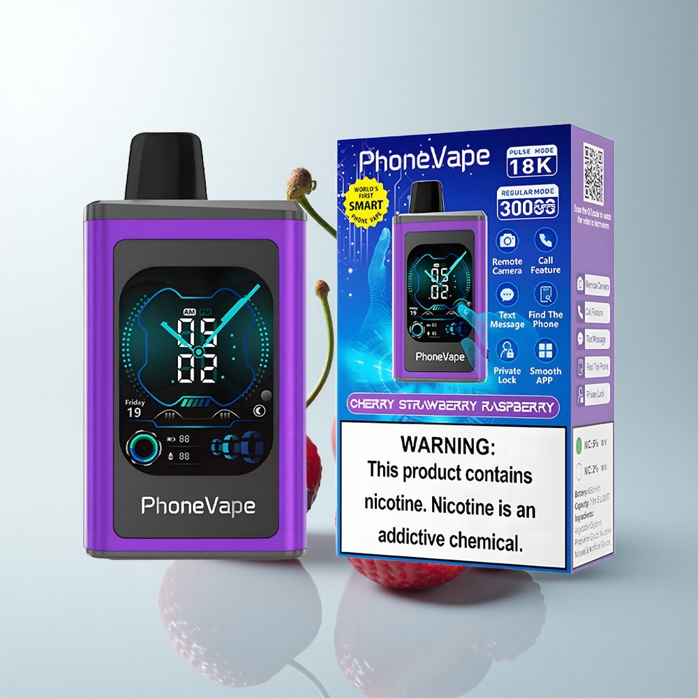 JNR PhoneVape 30000 Puffs Fraise Cerise Framboise Turbo Écran Complet App Contrôlé