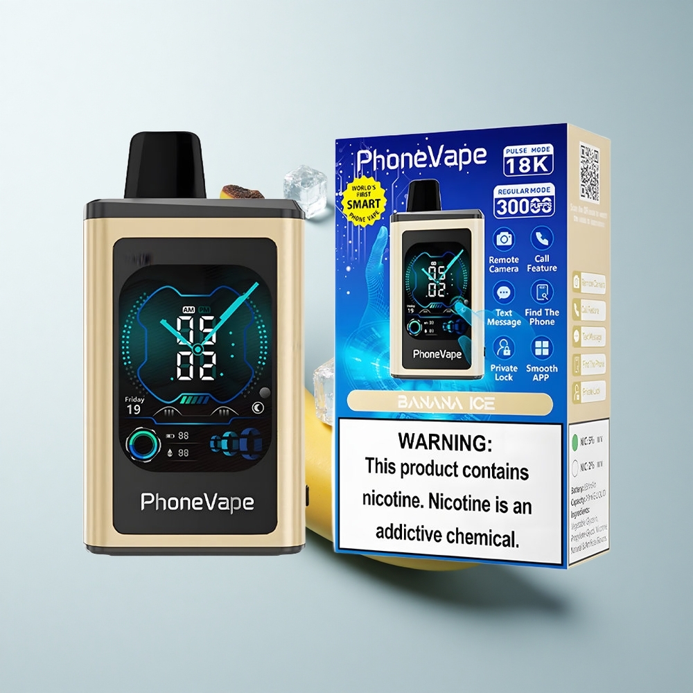 JNR PhoneVape 30000 Puffs Glace Banane Turbo Écran Complet App Contrôlée