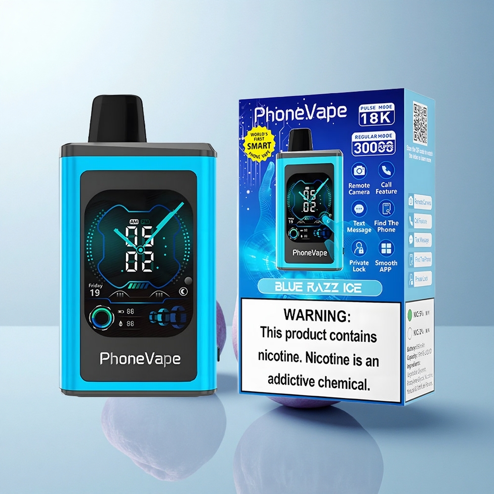 JNR PhoneVape 30000 Puffs Glace Bleue Framboise avec Batterie Rechargeable et Affichage Complet