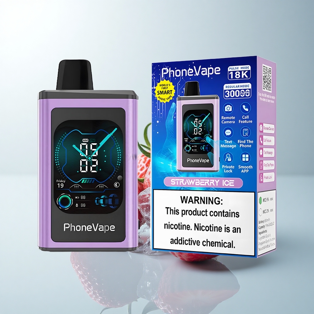 JNR PhoneVape 30000 Puffs Glace à la Fraise avec Turbo et App Contrôlée