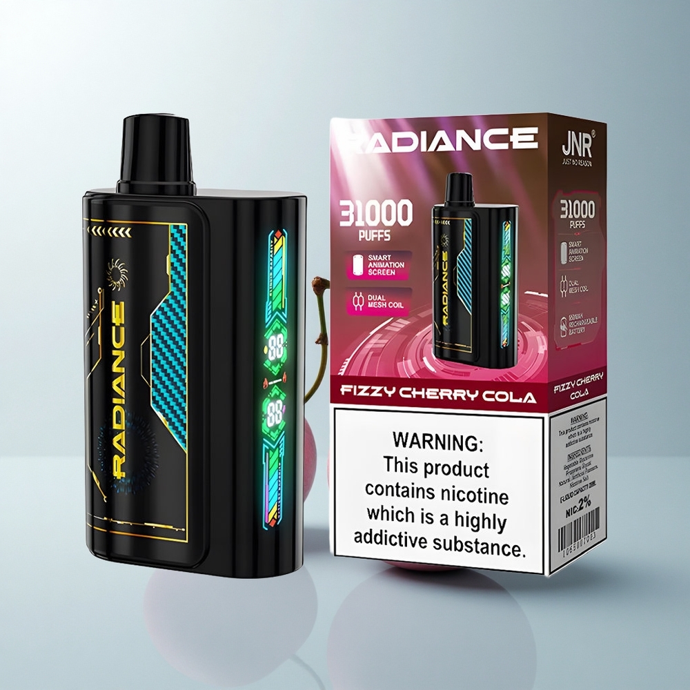 JNR Radiance 31000 Puffs Cola Cerise Pétillante à Double Mesh et Écran Animé