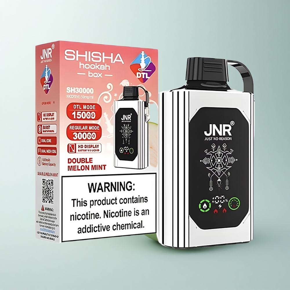 JNR Shisha Hookah Box 20500 Puffs Double Melon Menthe avec Affichage HD et Double Bobine Maillée