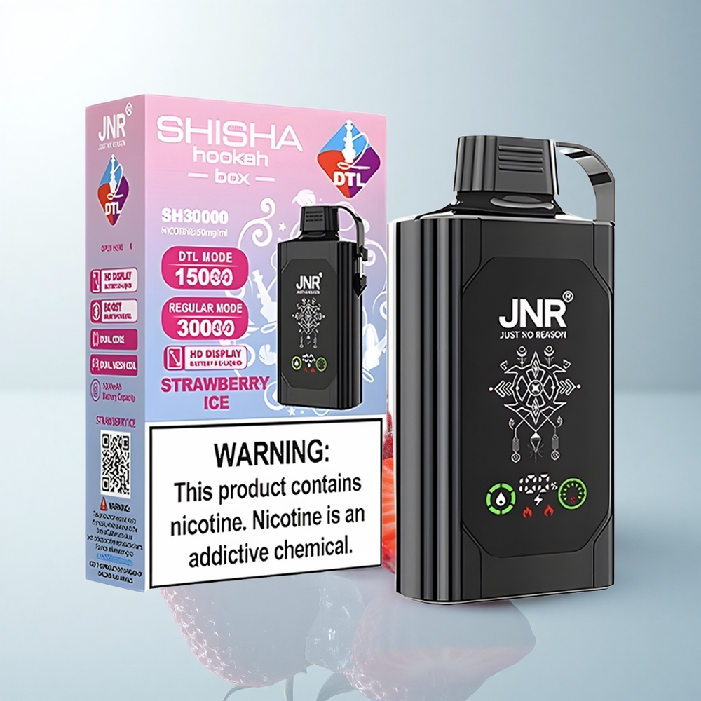 JNR Shisha Hookah Box 20500 Puffs Glace à la Fraise HD Affichage Dual Mesh Charge Rapide Type-C