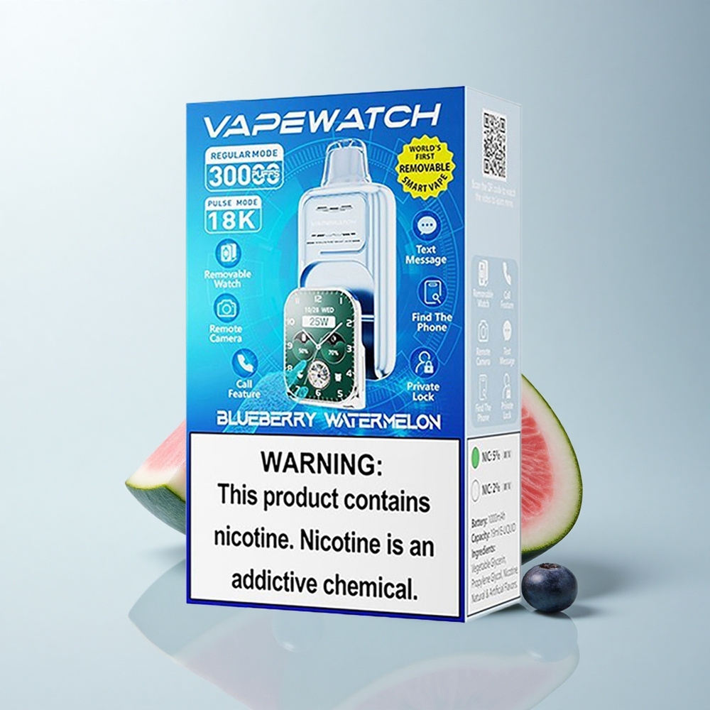 JNR VapeWatch 30000 Puffs Eau de Pastèque Myrtille Dual Mesh Charge Rapide Type-C