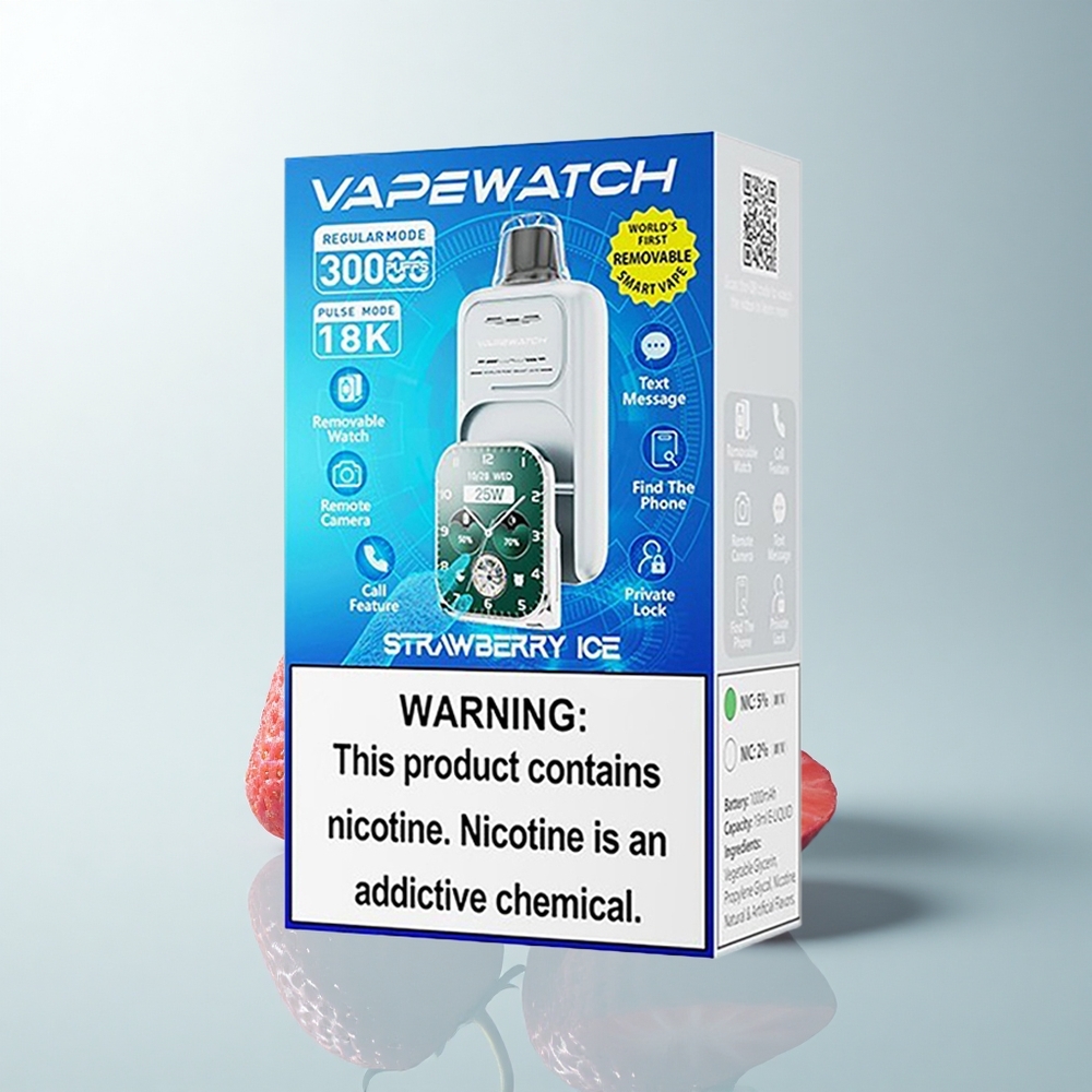 JNR VapeWatch 30000 Puffs Glace Fraise Dual Mesh Charge Rapide Type-C