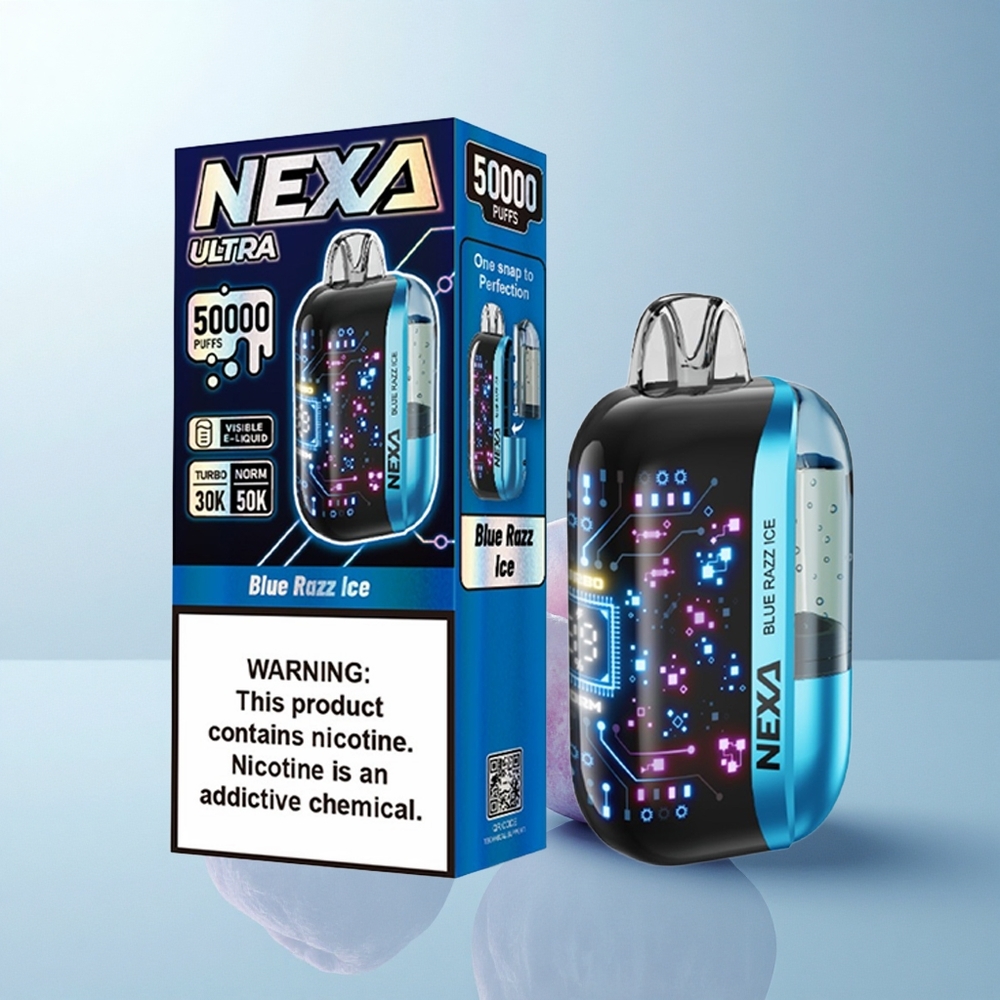 NEXA Ultra 50000 Puffs Glace Framboise Bleue 50K avec Écran Courbe 3D et Bobine Double Mesh 0.9ohm