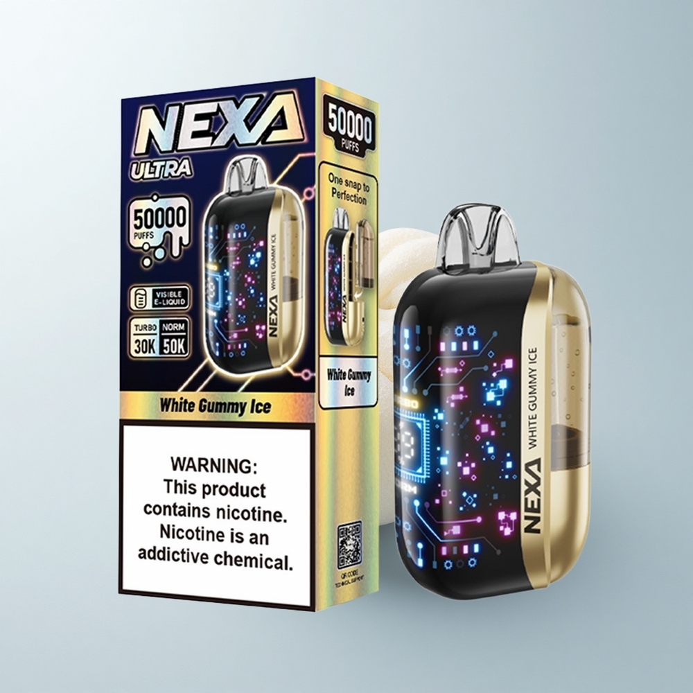 NEXA Ultra 50000 Puffs Glace Gommeuse Blanche 50K - Écran Courbé 3D - Batterie 800mAh