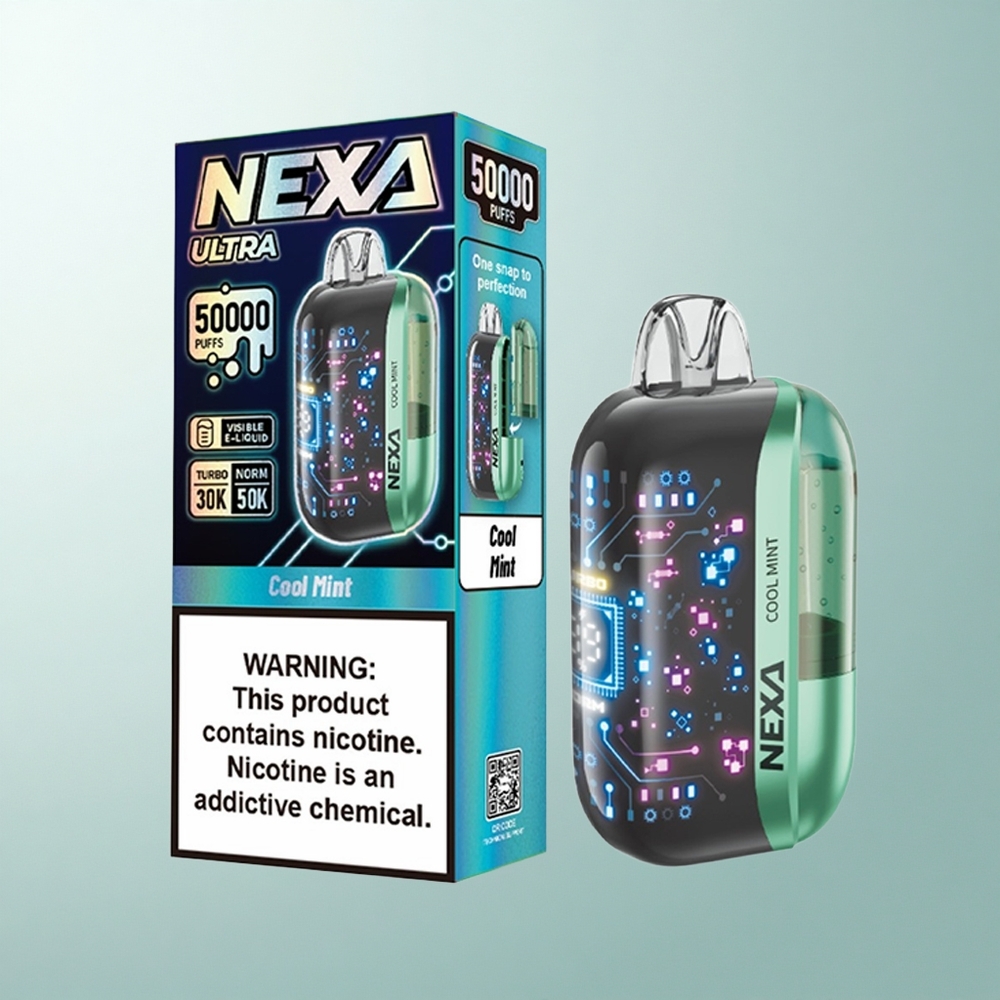 NEXA Ultra 50000 Puffs Menthe Fraîche 50K avec Écran Courbé 3D et Charge Type-C