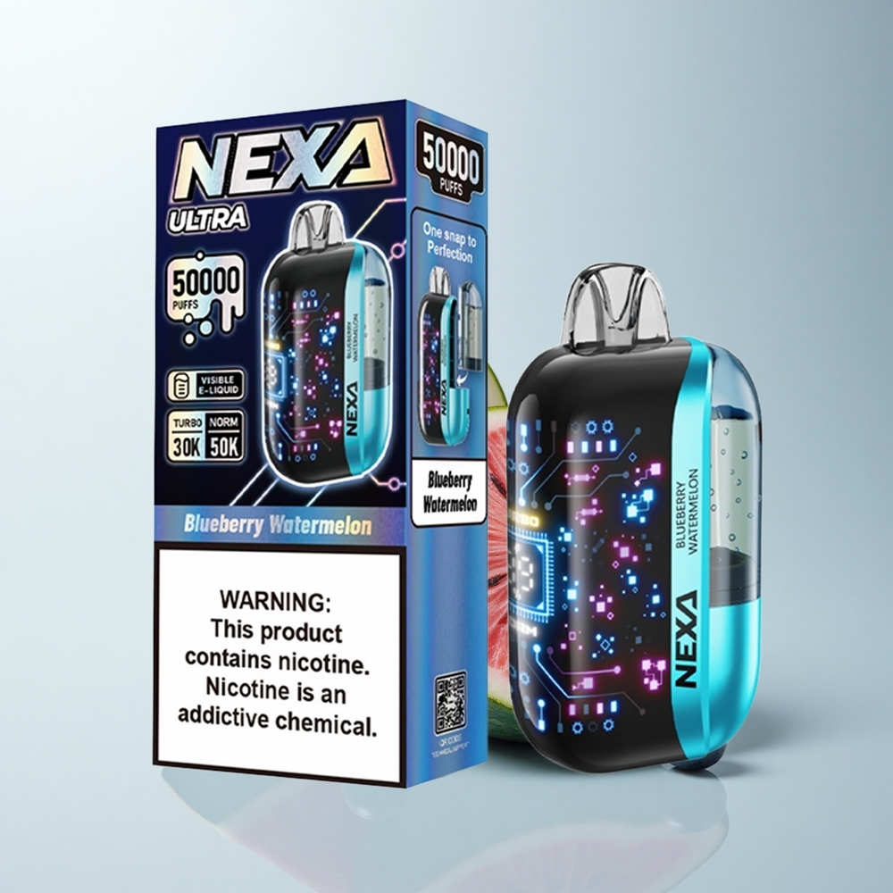 NEXA Ultra 50000 Puffs Myrtille Pastèque 50K avec Écran Courbe 3D et Recharge Type-C