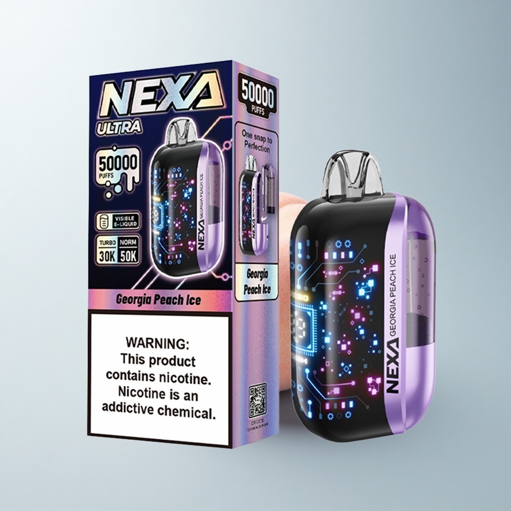 NEXA Ultra 50000 Puffs Pêche Glacée de Géorgie 50K avec Écran Courbé 3D et Bobine Double Mesh 0,9ohm