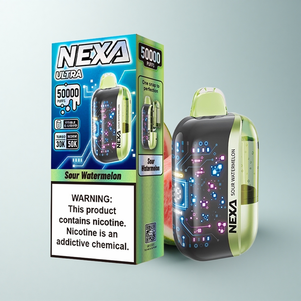 NEXA Ultra 50000 Puffs Pastèque Acidulée 50K avec Écran Courbé 3D et Recharge Type-C