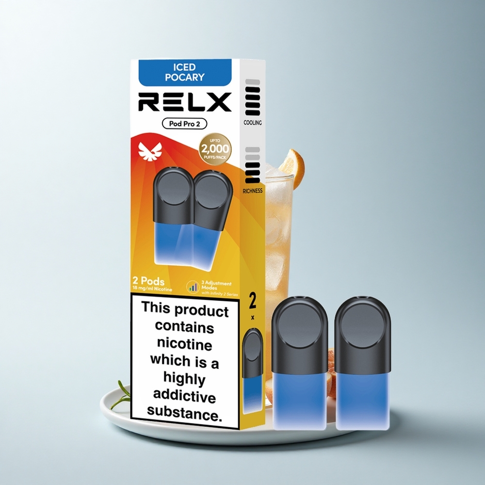 Relx Pod Pro 2 Vape Device Boisson Glacée Pocary 18mg/ml avec 1,9ml et Mode Éco (5,5W)
