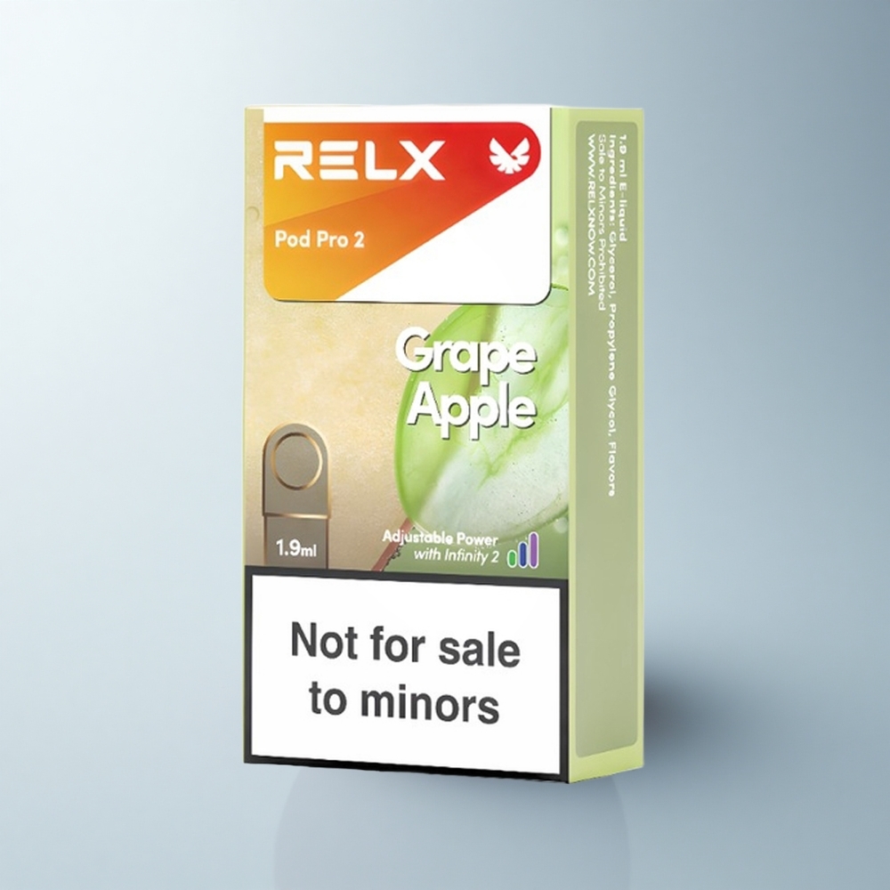 Relx Pod Pro 2 Vape Device Pomme Raisin 0mg/ml 1.9ml Mode Éco 5.5W 2 pods/pack