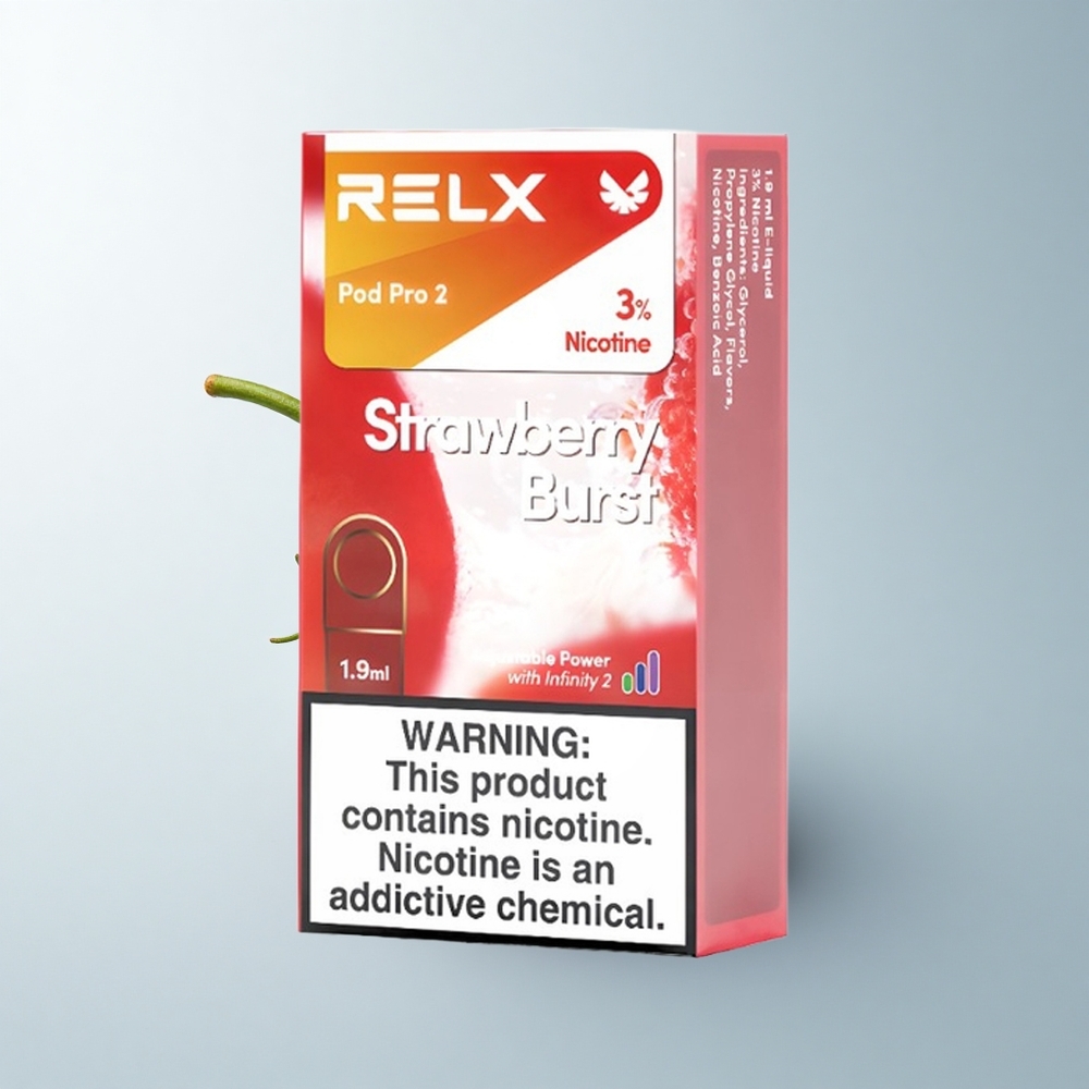 Relx Pod Pro 2 Vape Device Éclat de Fraise 30mg/ml - 1.9ml - 3 Modes (Éco, Doux, Boost) - 2 ou 3 pods/paquet